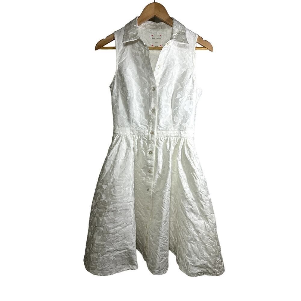 PINK TARTAN Women's Willow Textured Sleeveless Shirt Dress White Size 0